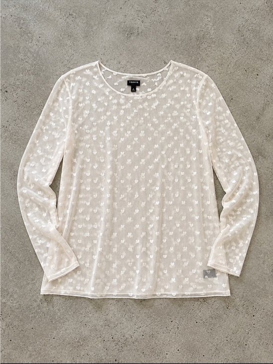 torrid Tops - Torrid Sheer Heart Mesh Crew Neck Long Sleeve Top 4X Cream Festival 2025 NEW